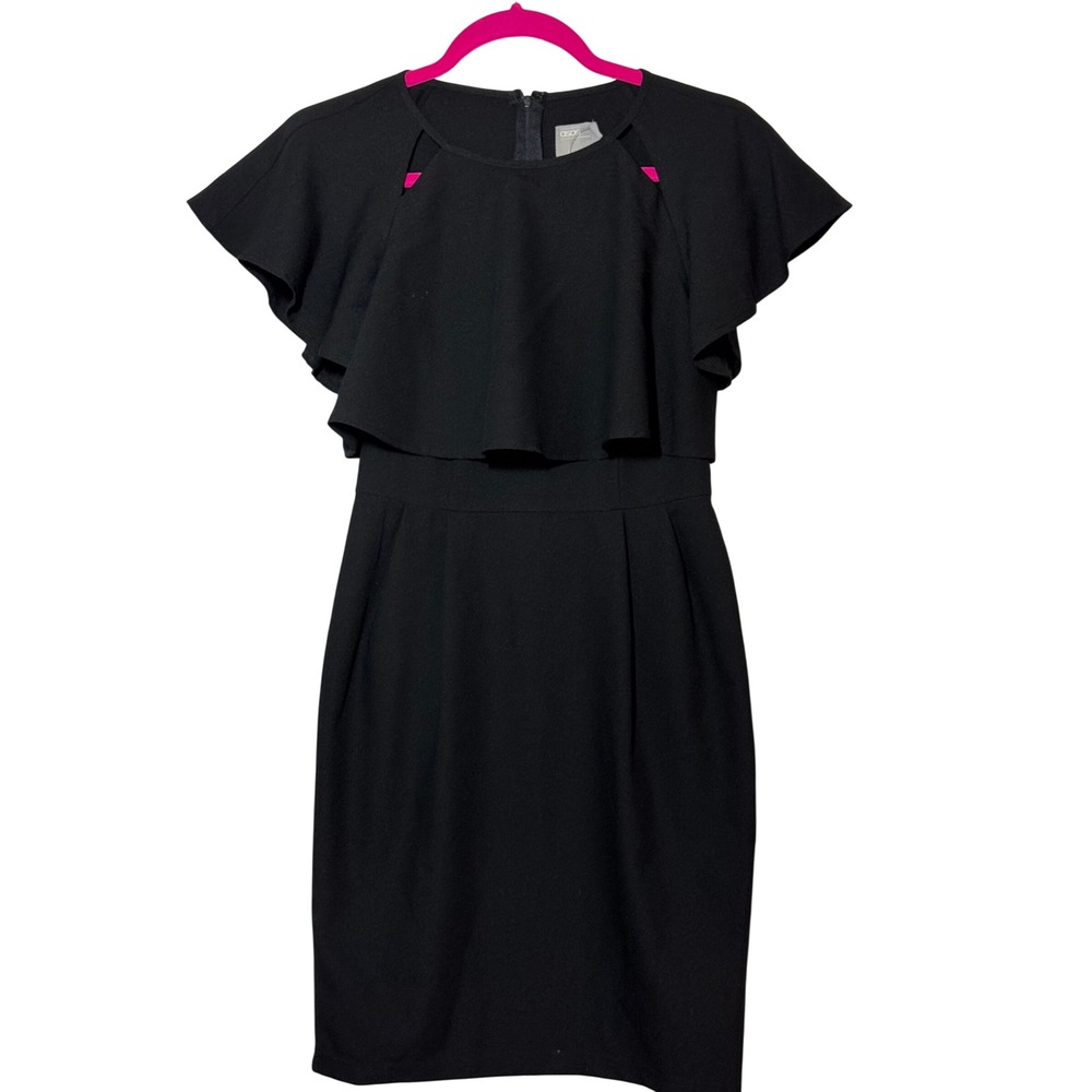 NWT ASOS Black Flutter Sleeve Ruffle Mini Dress Cutout Shoulder Size 2 US
